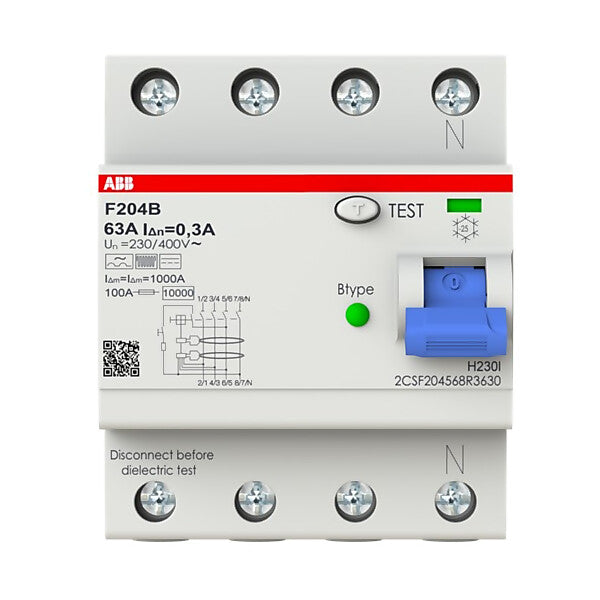 ABB FI-Schutzschalter TypB 4P,63A,300mA F204B-63/0,3-4TE